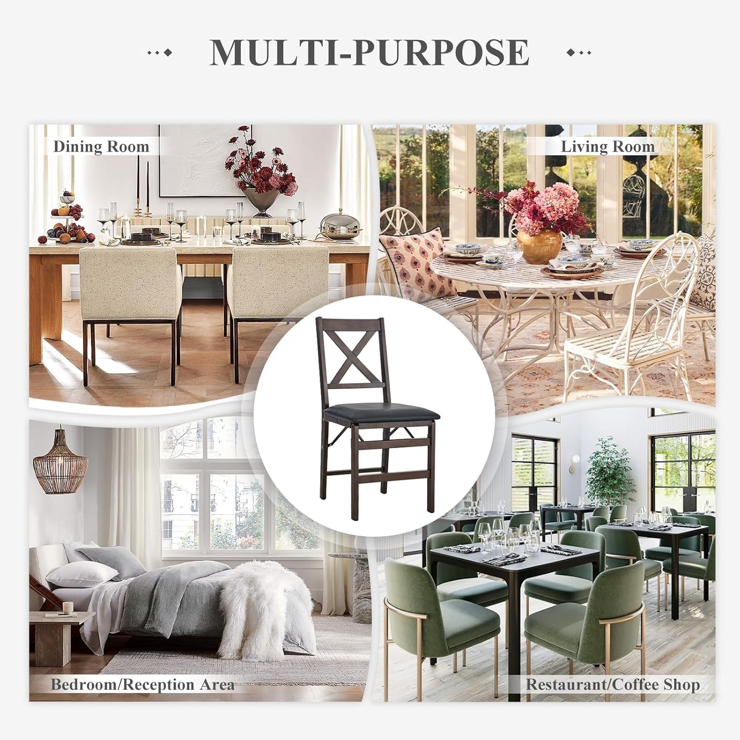 COLAMY Folding Dining Chairs Set of 2 – Dark Brown Wooden Dining Room Chairs, Pre-Assembled, Space Saving Kitchen & Dining Room Furniture, Mid Century Rustic Style, Indoor Outdoor Use