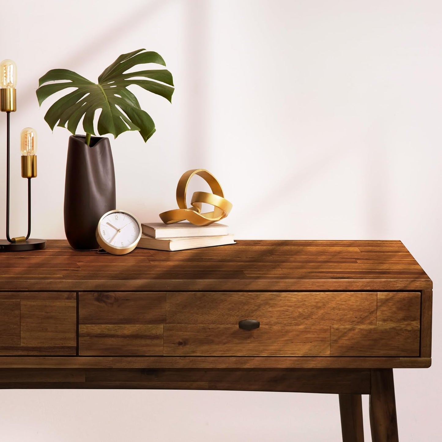 Acacia Lagom 48" Solid Wood Work Desk with Drawers, Home Office Desk Office Furniture, Work Table for Home Office, Scandinavian Style Wood Work Desk for Home Office, Walnut