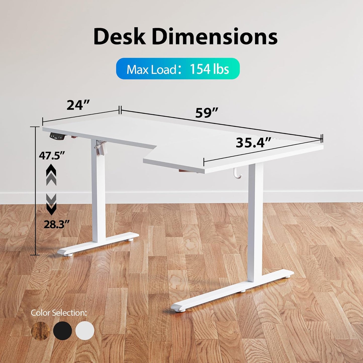 Agilestic Electric Standing Desk, L-Shaped 59 Inches Height Adjustable Desk, Sit and Stand up for Work Office Home, Ergonomic Rising Computer Table for Home Office with Splice Board, White