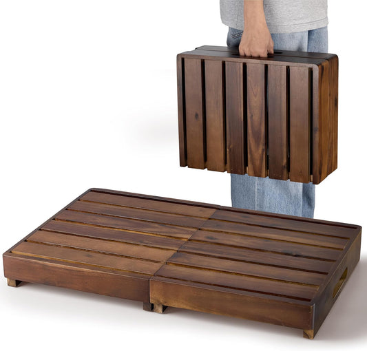 HOLANA 25in Wood Step Stool for Adults - Foldable Stepping Stool for Adults, Half Steps for Seniors - Acacia Wood Platform, Mobility Step - Wooden Platform 400 Lbs, Integrated Handles (Walnut Color)