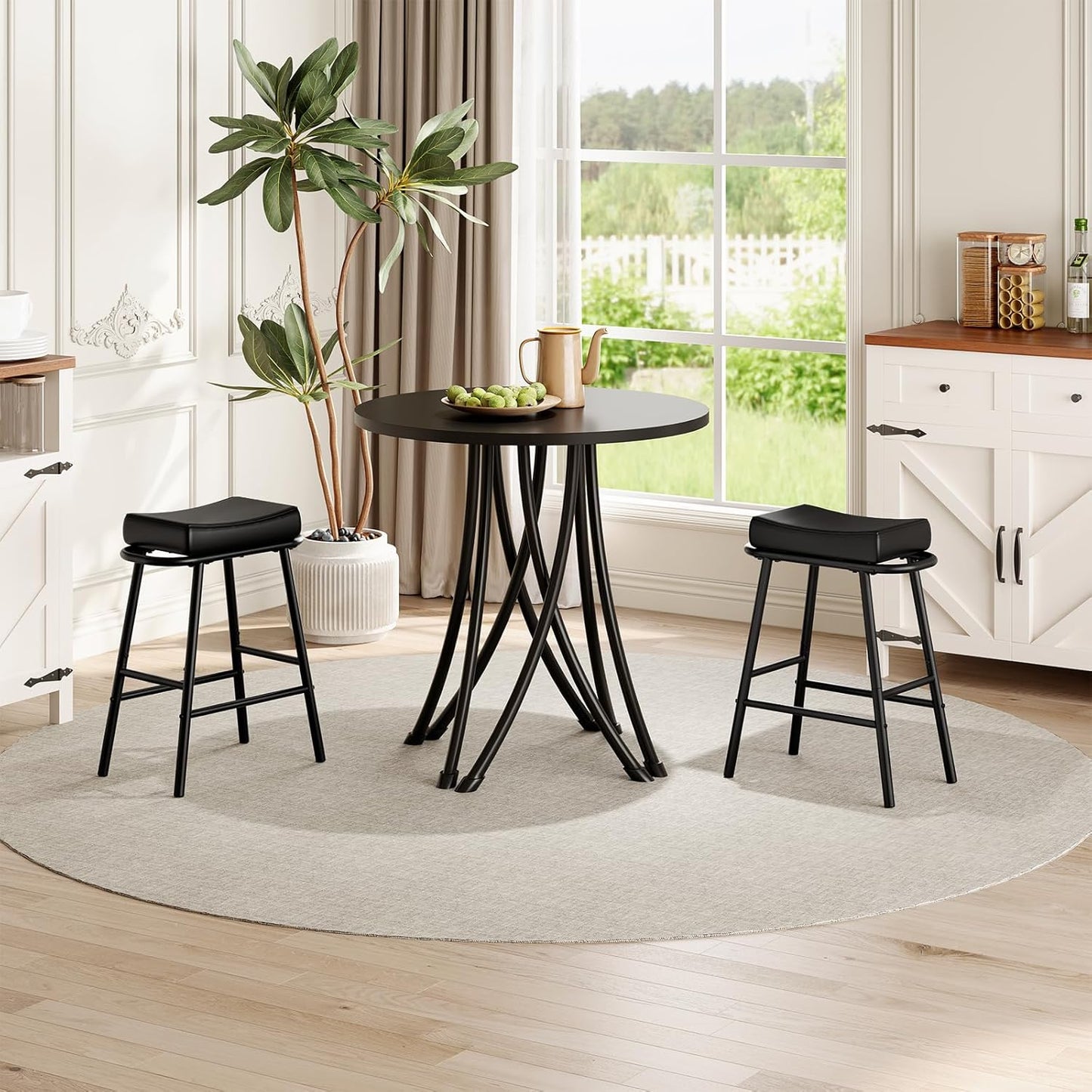 HOOBRO Bar Stools, Set of 2 Bar Chairs, 24” Barstools for Kitchen Counter, PU Upholstered Barstools, Kitchen Stools with Armrest and Footrests, Backless, for Kitchen, Dining Room, Black BB40MDP201