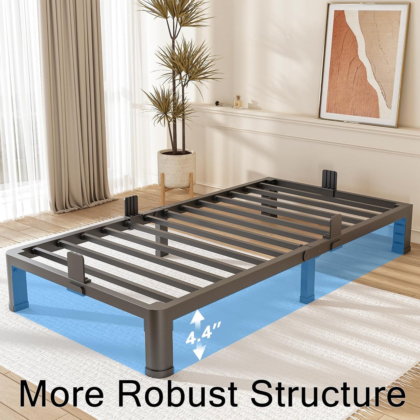 FUIOBYVV 6 Inch Twin Bed Frame with Rounded Corner and Headboard Hole Mattress Retainers 3500 LBS Metal Heavy Duty Steel Slats Support No Box Spring Needed Platform Noise Free Easy Assembly