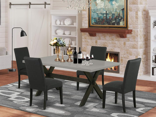 East West Furniture X697DR124-5 5 Piece Dining Room Furniture Set Includes a Rectangle Dining Table with X-Legs and 4 Black Color Linen Fabric Upholstered Chairs, 40x72 Inch, Multi-Color