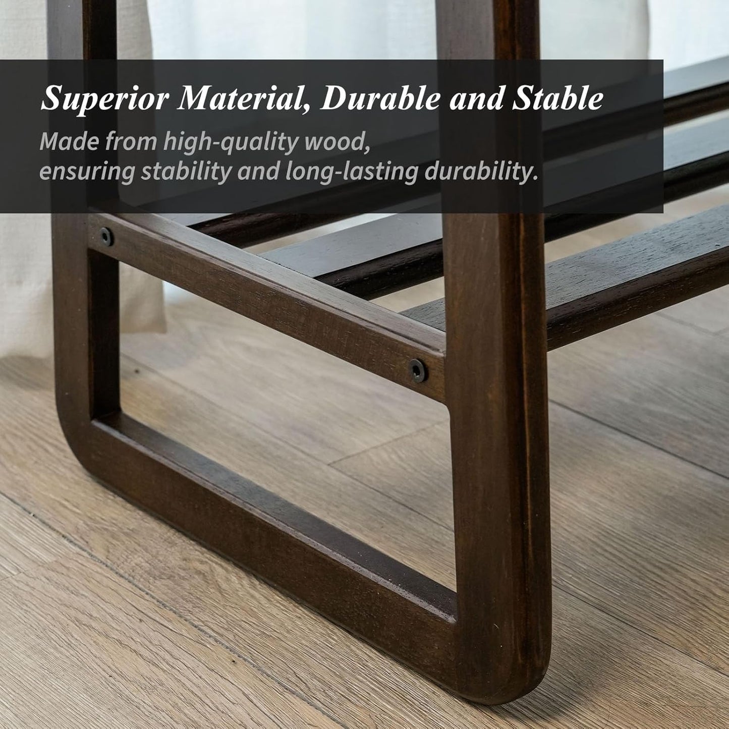 Shoe Bench, Entryway Bench with Leather Cushion, Solid Wood Shoe Rack, Mid Century Modern Bench, Shoe Storage, Shoe Organizer for Entryway (Brown, 39.4" W)