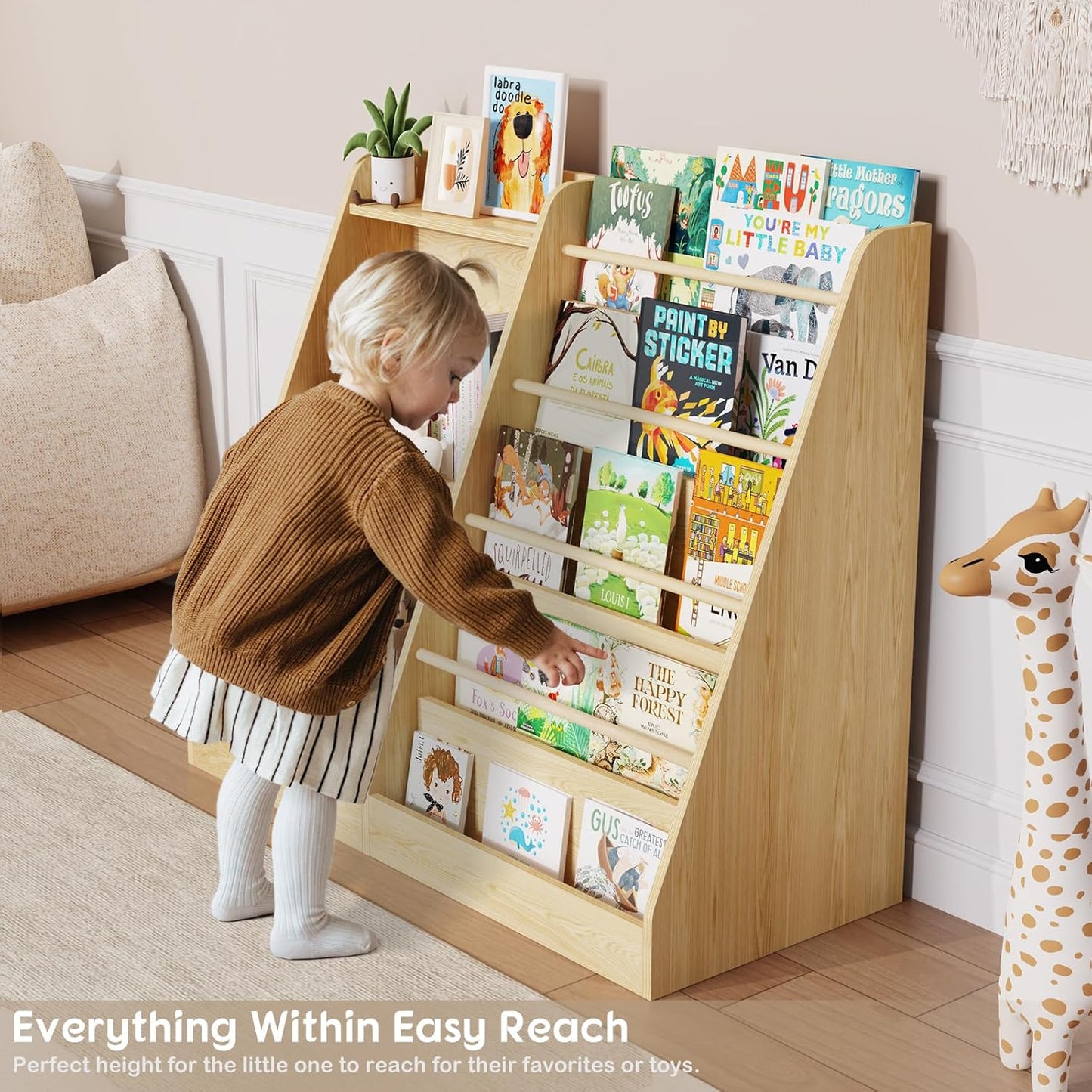Lkeiyay 5 Tier Kids Bookshelf,Baby Bookshelf,Toy and Book Storage for Kids,Book Display Shelf,Natural