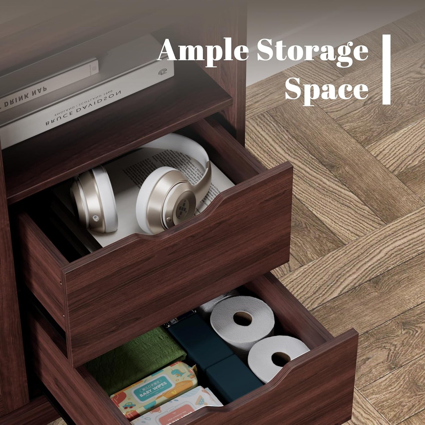 YESHOMY TV Stand for Televisions up to 65 Inchs, with Sliding Barn Doors and 4 Storage Drawers, Console Table and Media Furniture for Living Room, 58 Inch, Espresso