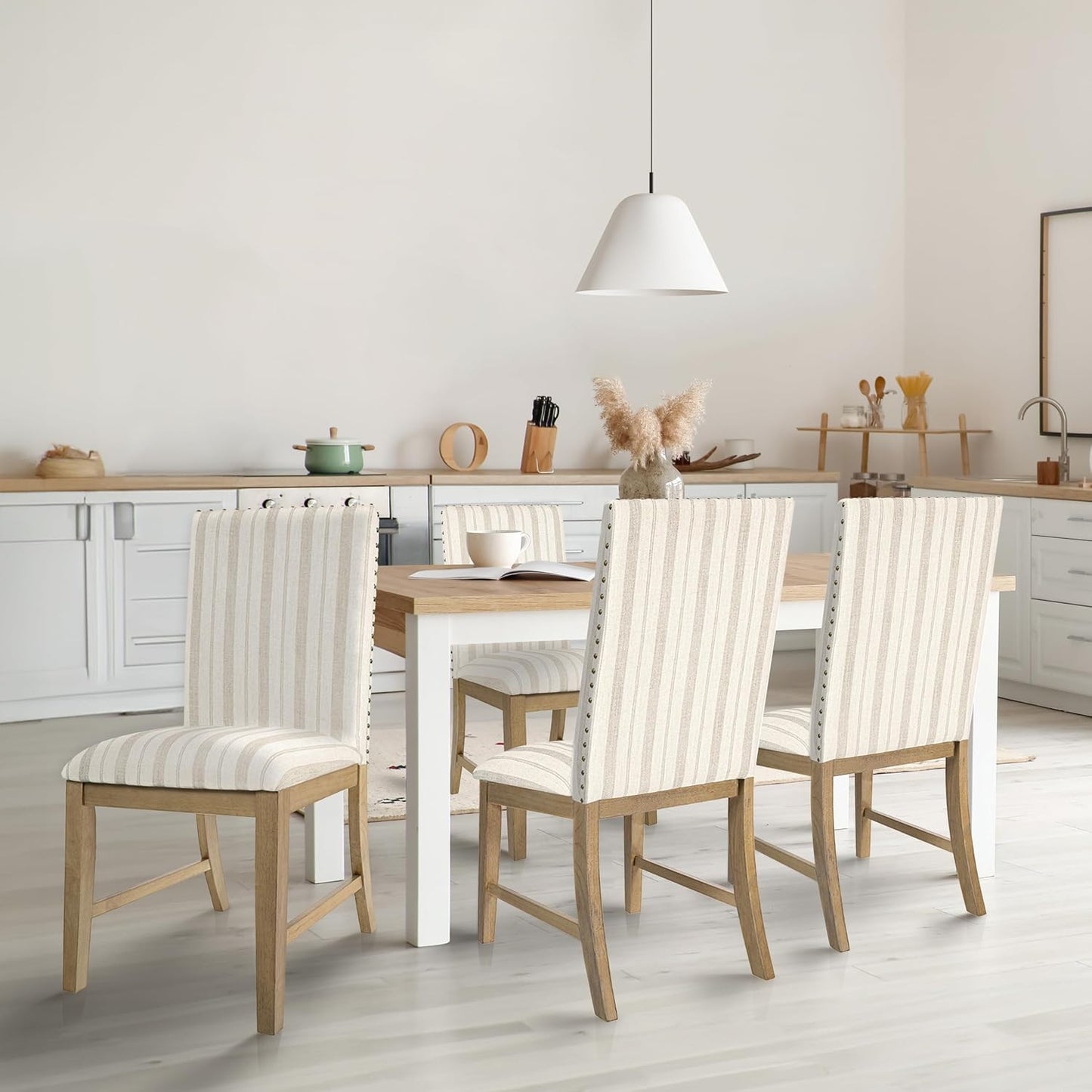 HomePop Upholstered Wood Apron Dining Chair - Taupe Stripe (Set of 2)