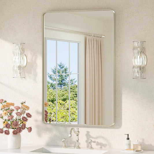 TETOTE Brushed Nickel Mirror for Bathroom 24 x 36 Metal Framed Vanity Mirror, Tempered Glass, Modern Farmhouse Wall Mounted Mirrors for Decorative(Horizontal/Vertical)