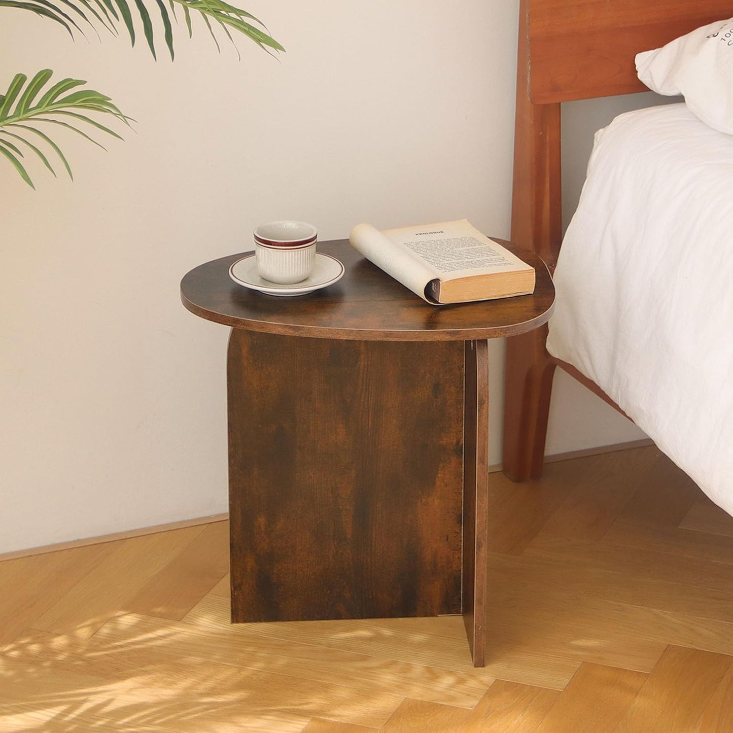 AWASEN Side Table, Small Triangle End Table Living Room, Modern Accent Table with Unique Tabletop, Mini Bedside Table for Small Spaces, Rustic Brown