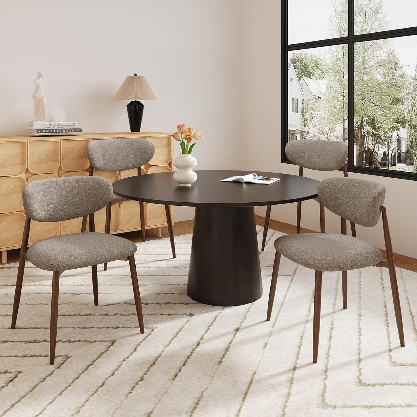 Dining Chairs Set of 4, Ergonomic Fabric Upholstered Seating with Wood Look Metal Legs and Anti Slip Pads, for Home and Restaurant Use, Camel