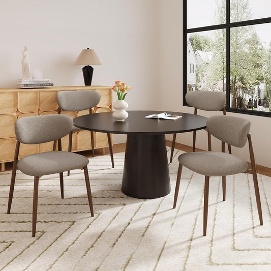 Dining Chairs Set of 4, Ergonomic Fabric Upholstered Seating with Wood Look Metal Legs and Anti Slip Pads, for Home and Restaurant Use, Camel