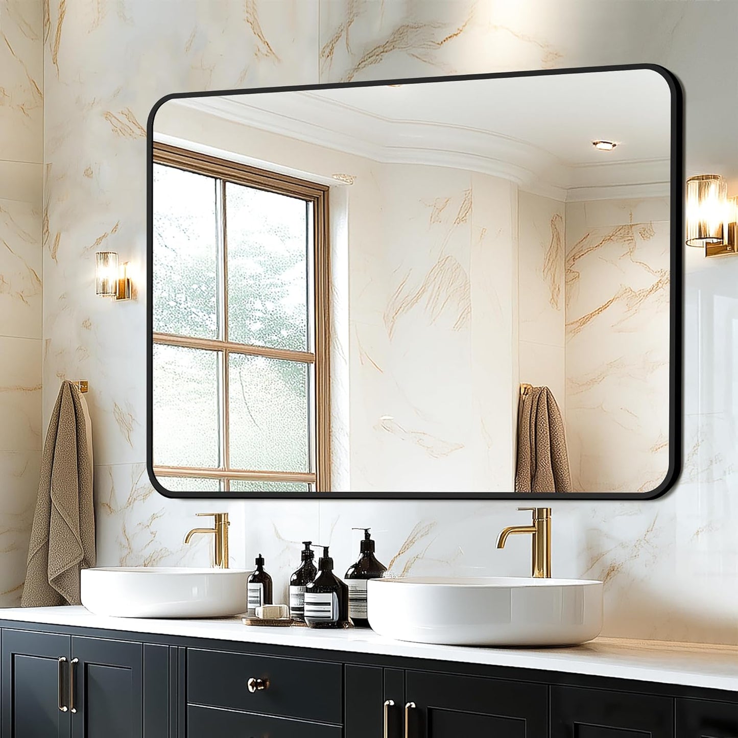 Delma Bathroom Mirror, Black Framed Bathroom Mirror for Over Sink, High-Definition Vanity Mirror, Versatile Mirror for Bathroom, Hangs Horizontally or Vertically(40x28, Black)