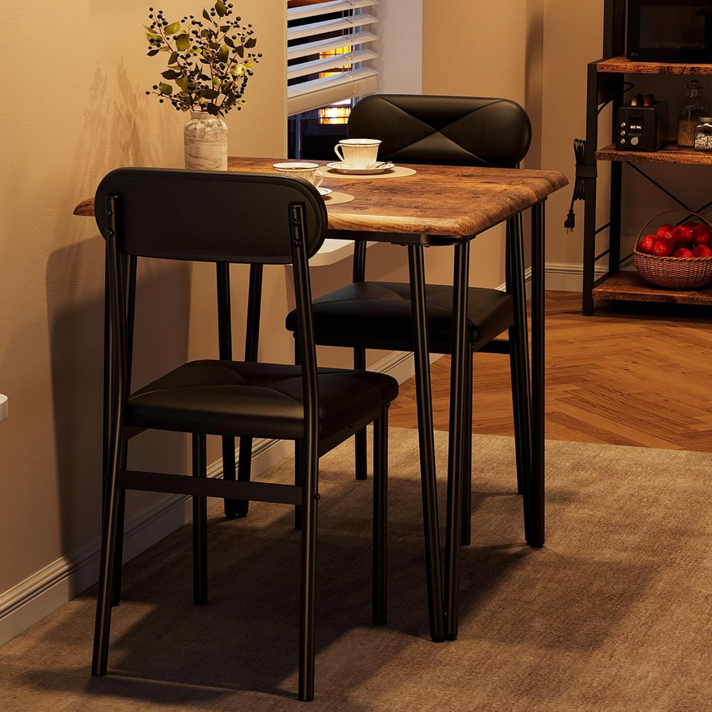 IDEALHOUSE Dining Table Set for 4, Kitchen Table with Upholstered Chairs for Kitchen Room and Small Spaces (Retro, Table with 2 Upholstered Chairs)