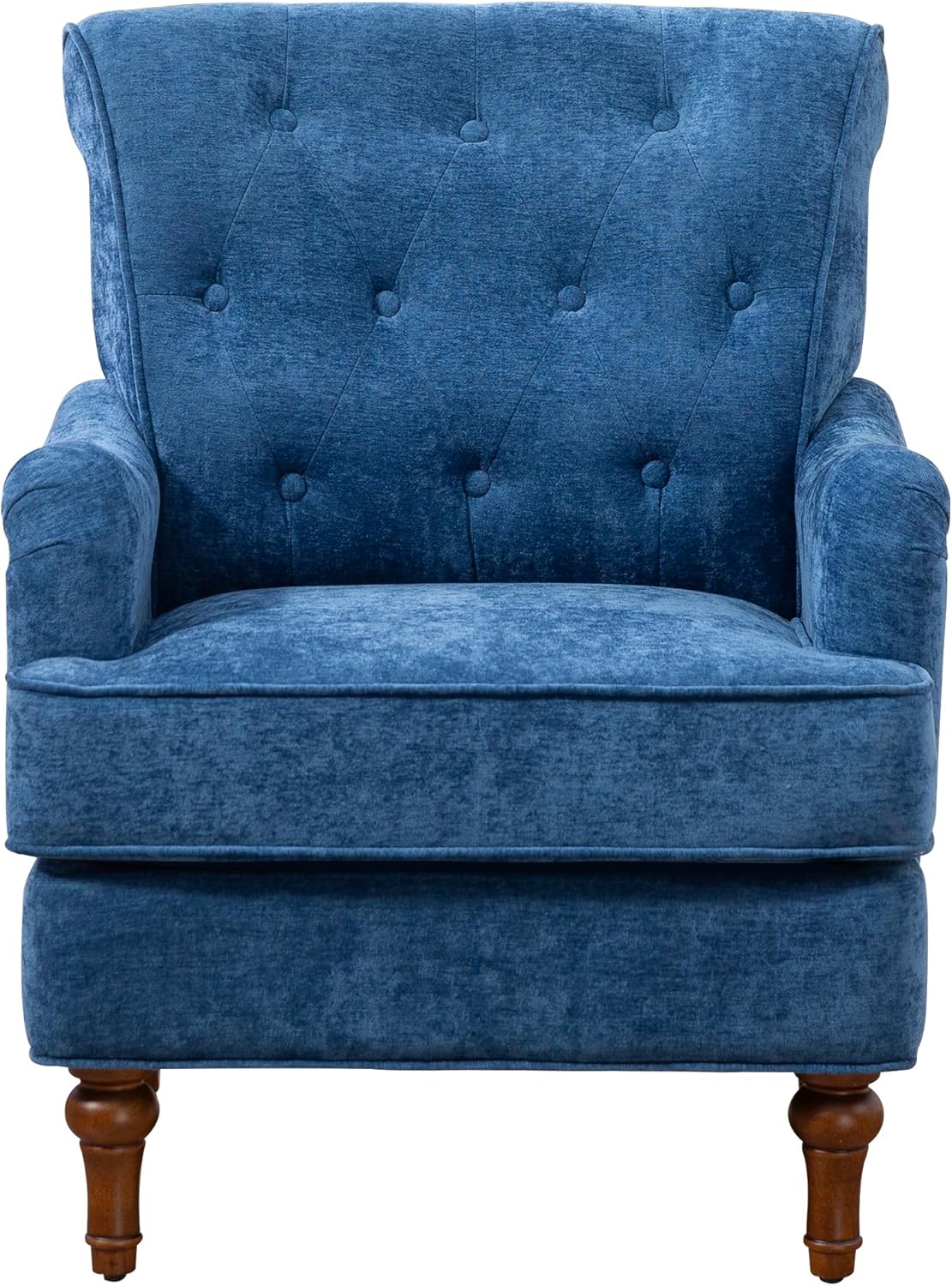 Ball & Cast Comfy Chenille Club Sofa Living Room Chairs,Accent Chair with Springs Cushions & Retro Wooden Legs,Reading Armchair for Bedroom,Office,Blue