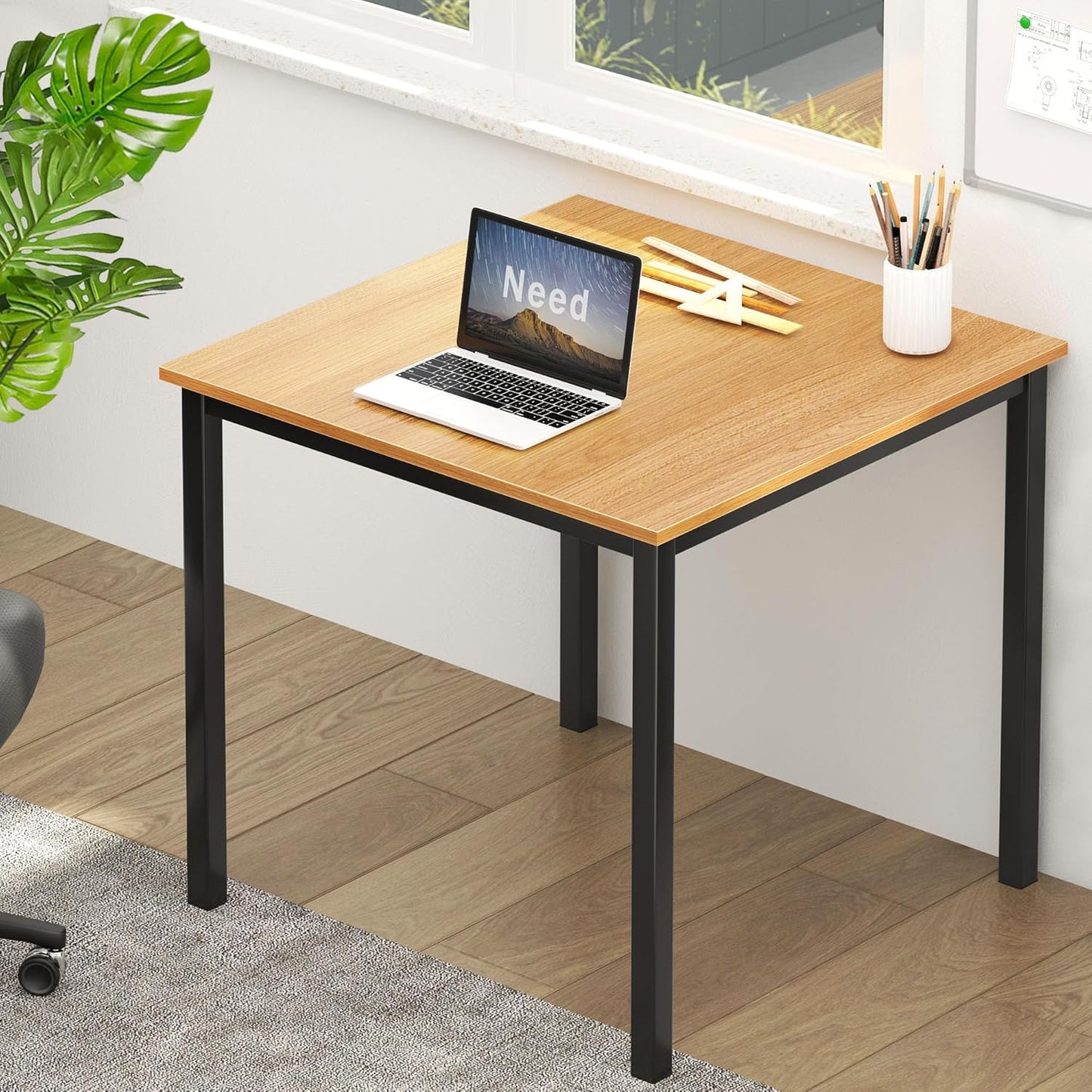 Need Small Square Dining Table- 31-1/2'' Sturdy and Heavy Duty Writing Desk for Small Spaces and Writing Table Desk, Teak Color Desktop & Black Frame AC3BB(8080) Breakroom Table