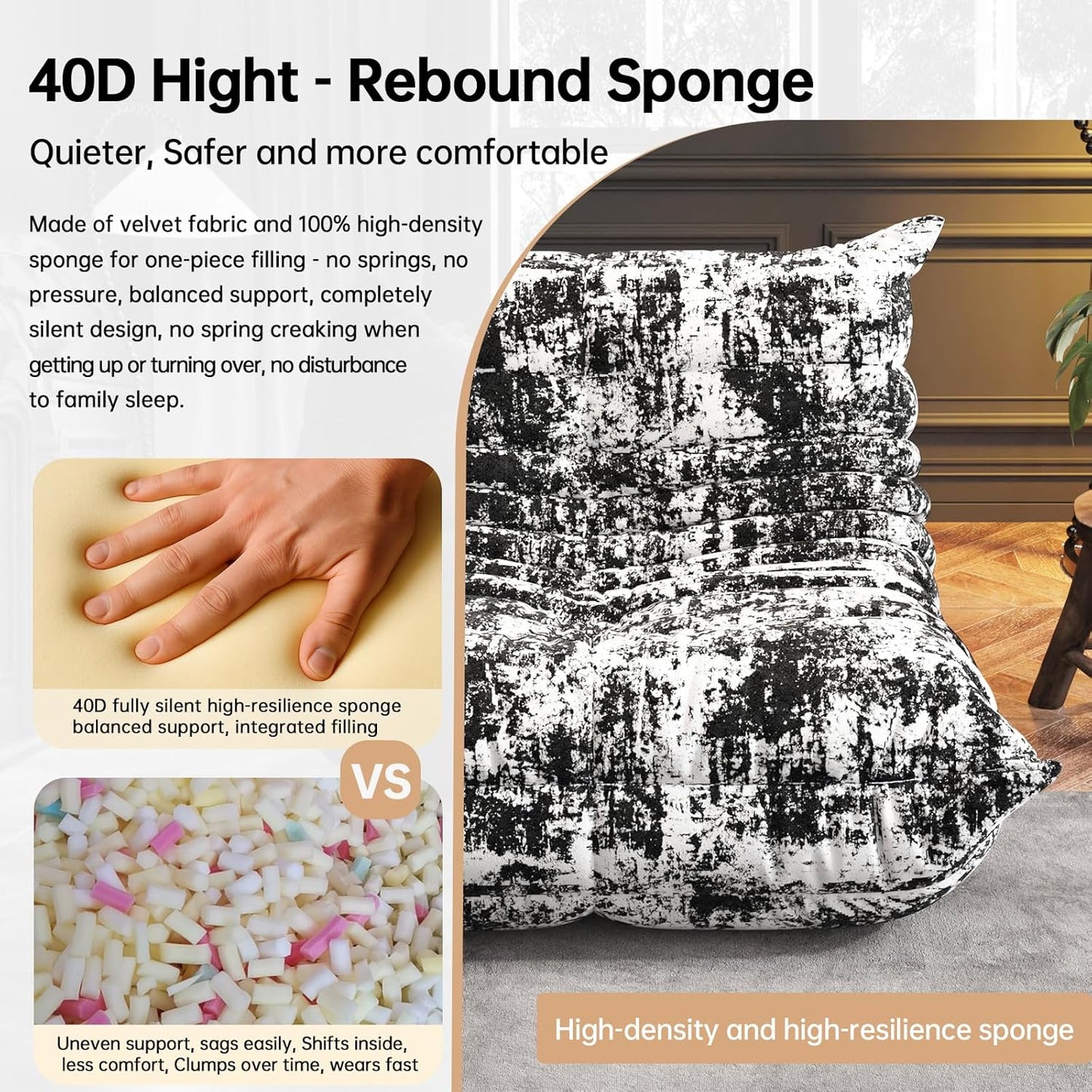 Bean Bag Chairs for Adults, BeanBag Reading Chair Memory Foam Couch, Floor Chair Soft Teddy Material, Comfy Reading Nook Chairs for Bedroom Living Room Office (Ink Painting)