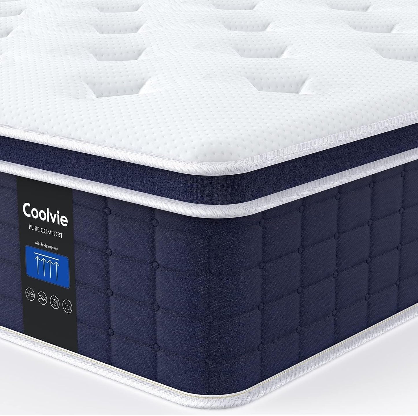 Coolvie Firm Twin Mattress for Adults in a Box, 12 Inch Twin Bed Mattress with Extra Lumbar & Shoulder Support, Hybrid Memory Foam & Pocket Spring for Pressure Relief, 100-Night Trial