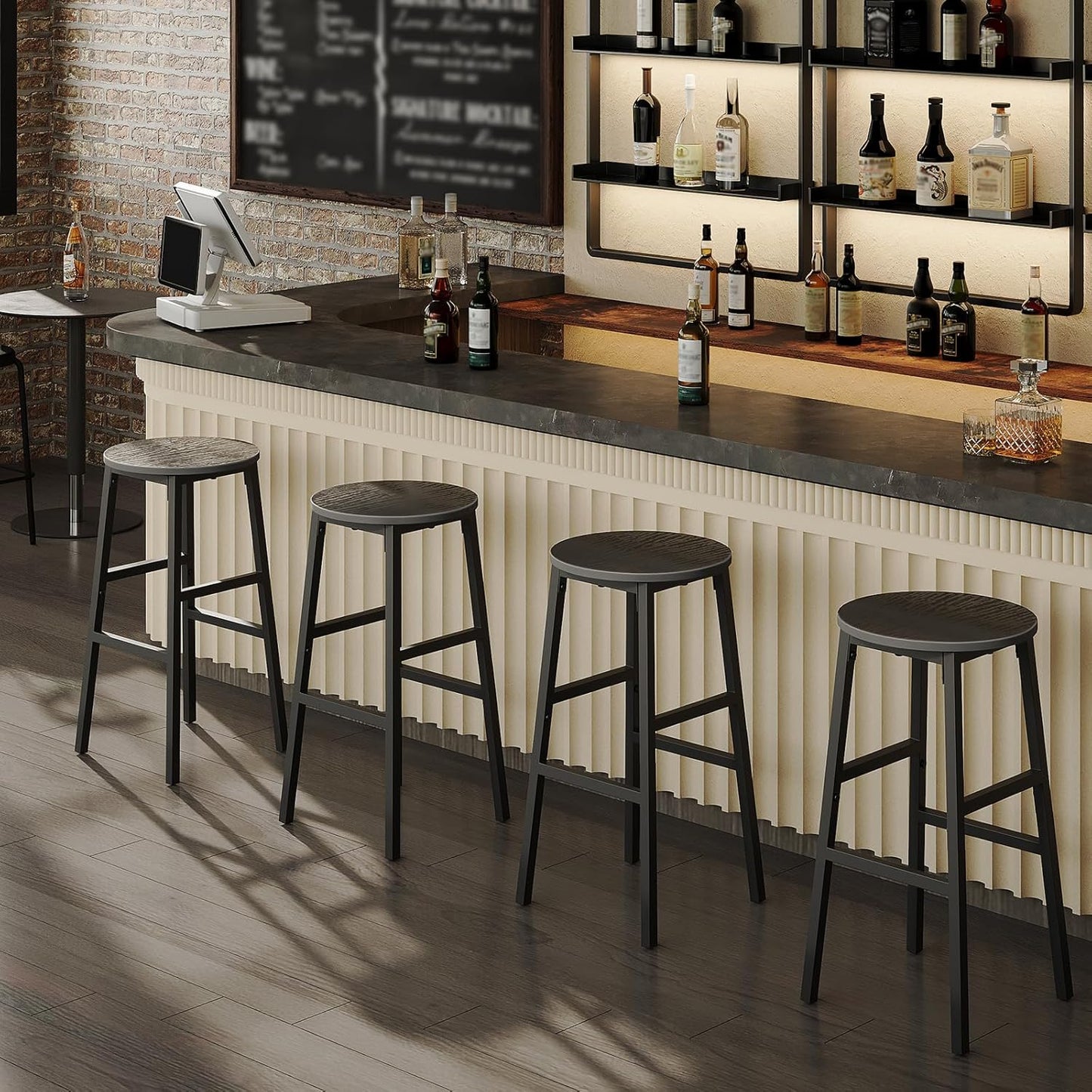 Bar Stools, Set of 2 Round Bar Chairs with Footrest, 24.4 Inch Kitchen Breakfast Bar Stools, Industrial Bar Stools, Easy Assembly, for Dining Room, Kitchen, Black BAHB0201