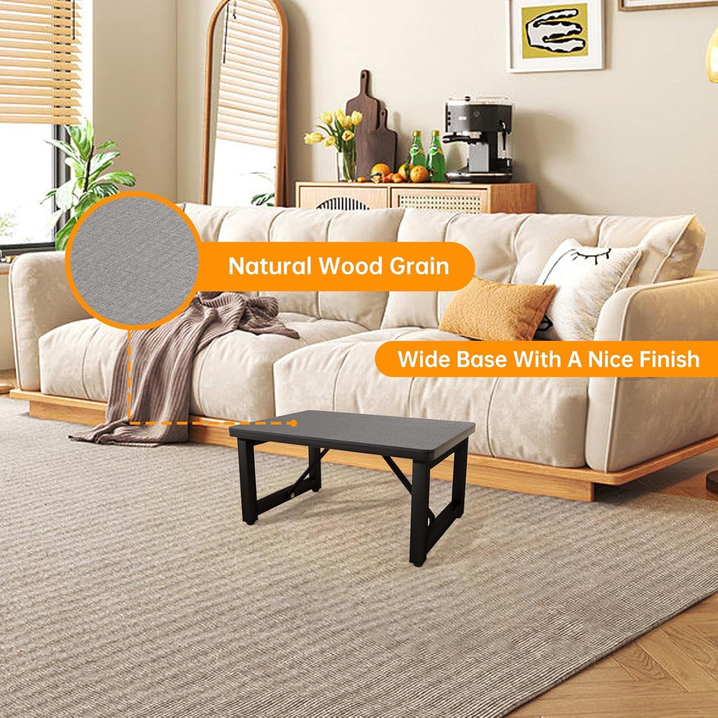 Small Step Stool for Adults Kids, Wooden Metal Foot Stool, One Stepping Stool for Bedside and Closet, 400 LBS Load Heavy Duty Step for Living Room, Gray