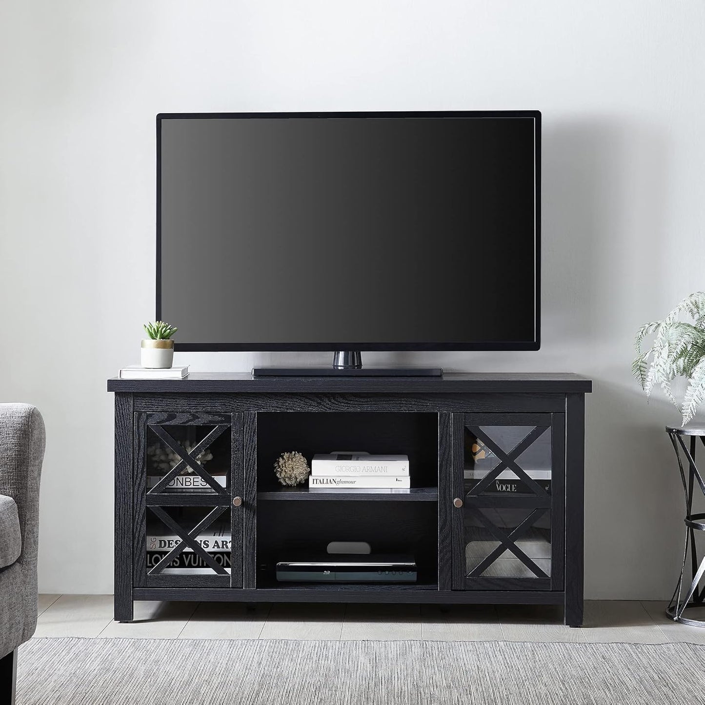 Henn&Hart Rectangular TV Stand for TV's up to 55" in Black, TV Stands for the Living Room