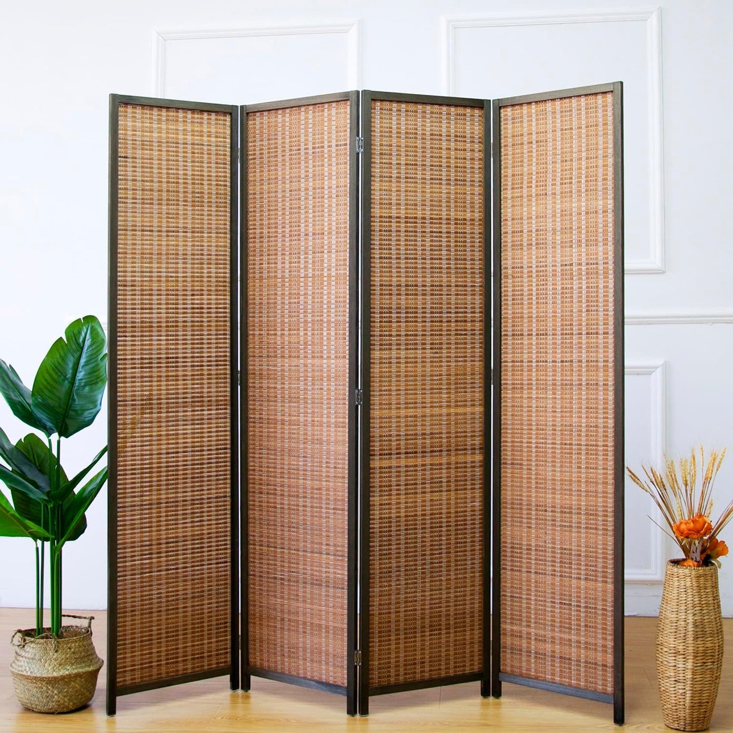 4 Panel Room Divider and Folding Screen Room Divider,Bamboo Room Divider Screen for Room Separation,67" H x 61.4" W