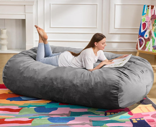 Hobestluk 6FT Bean Bag Chair Large Beanbag Lounger with Removable Cover Adult Bean Bag Chair with Portable Handle Desgin for Living Room Bedroom (Grey, 6FT)
