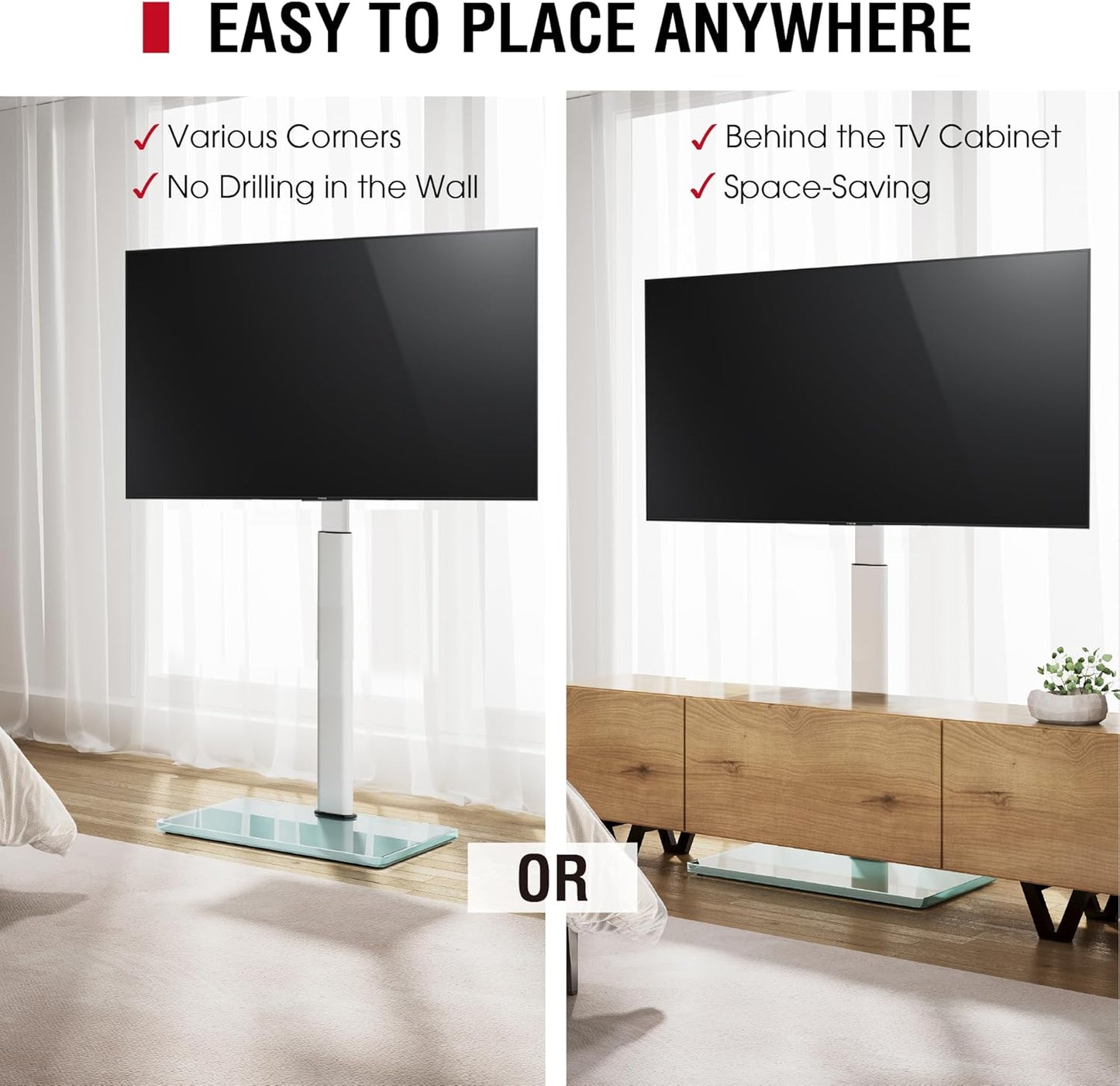 Swivel TV Floor Stand for 43-75 Inches TVs, 10 Level Height Adjustable Corner Extra Tall TV Stand Mount for Living Room/Bedroom, Holds up to 110 lbs,MAX VESA 600x400mm,White