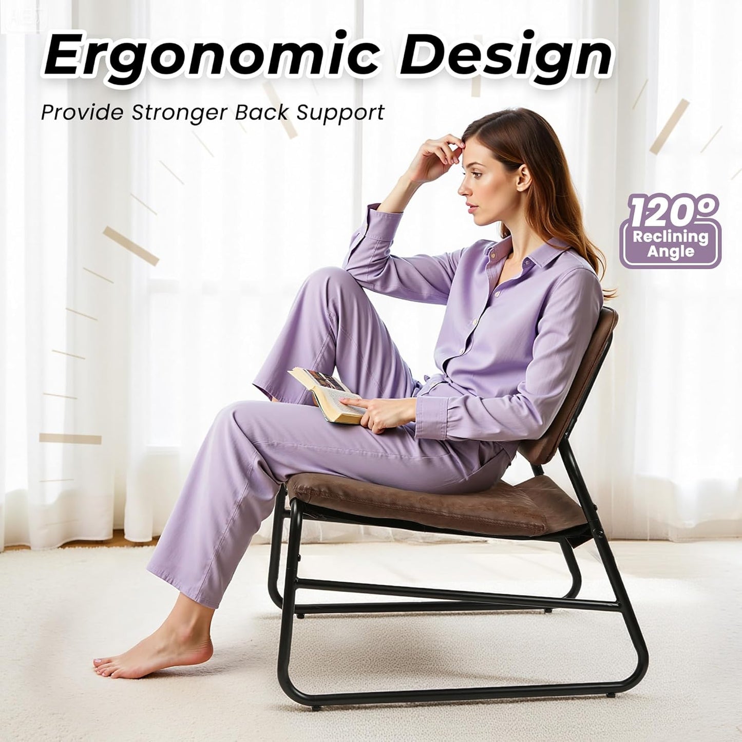 Modern Accent Chair Comfy Living Room Chair Armless Sling Accent Chairs Upholstered Side Sitting Chairs with Metal Frame for Office Reception Reading Bedroom Waiting Room, Brown