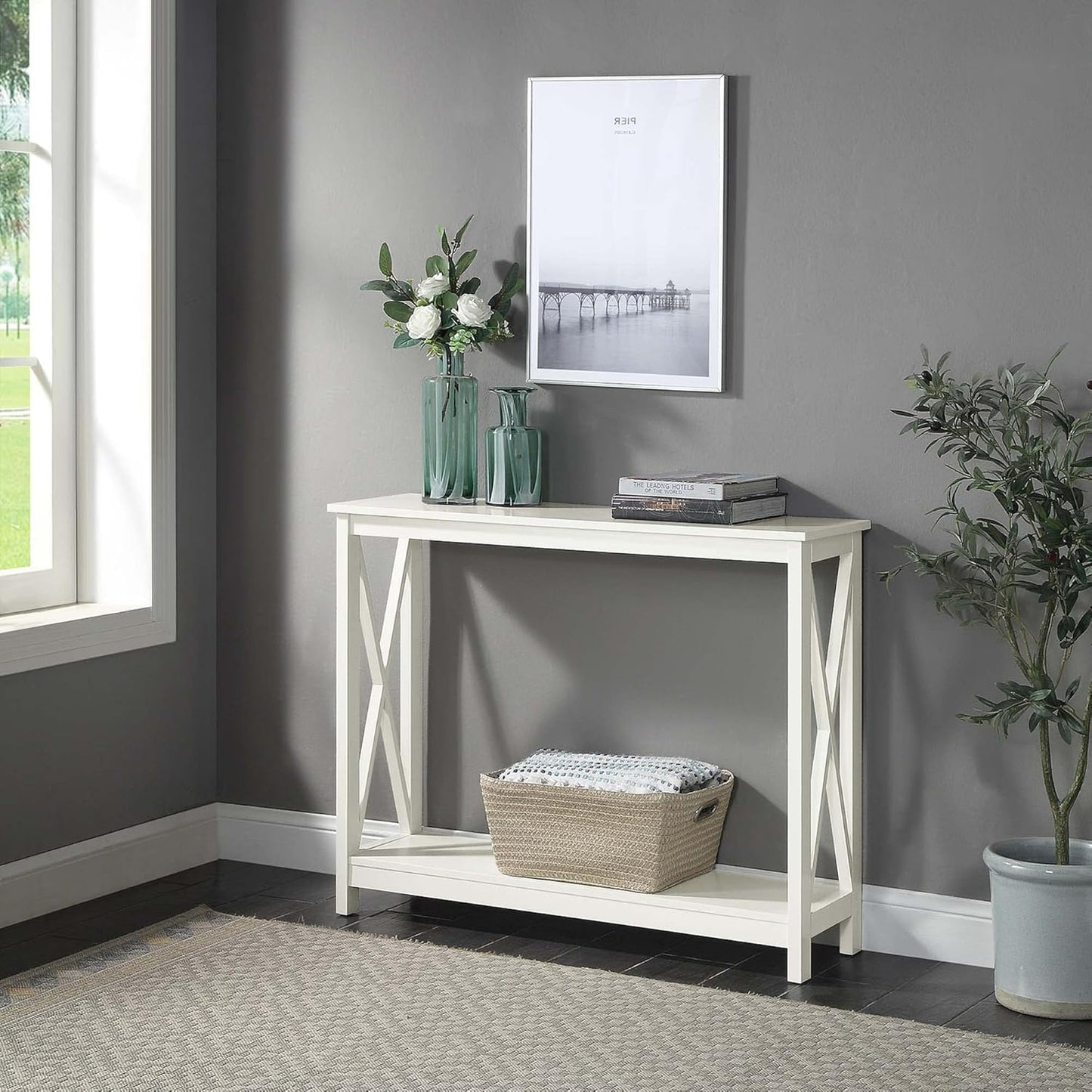 Convenience Concepts Oxford Console Table 39.5" - Sofa Table with Storage Shelf, Transitional Entryway Hall Table for Living Room and Bedroom, Display Foyer Table, Ivory