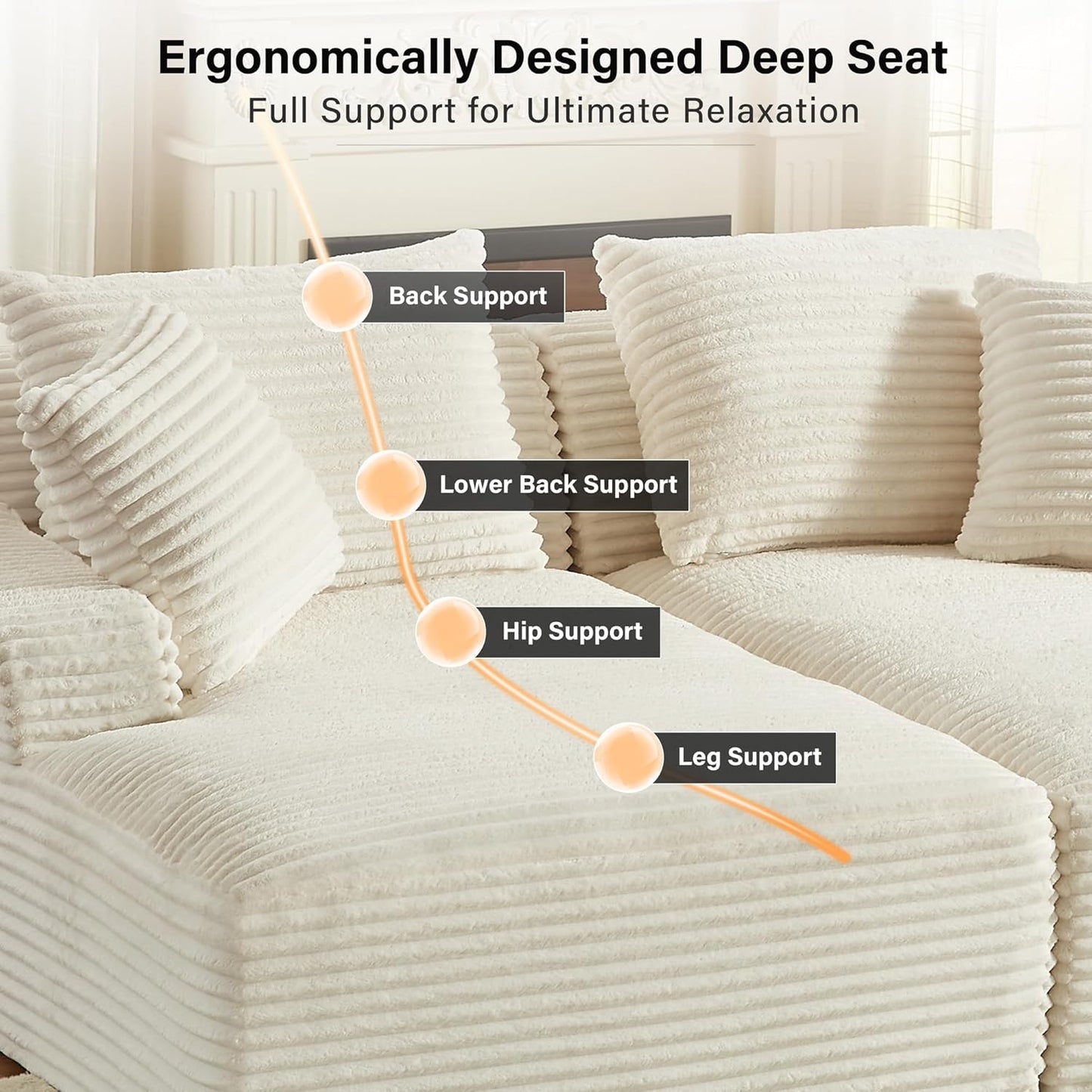 ERYE 79" Oversized Double Chaise Lounge Indoor Sleeper Recliner Sofabed with 4 Pillows, Fluffy Corduroy Loveseat Sleeper Chaise Daybed 2 Pieces Boneless Chair Sofa Bed for Living Room Bedroom Reading