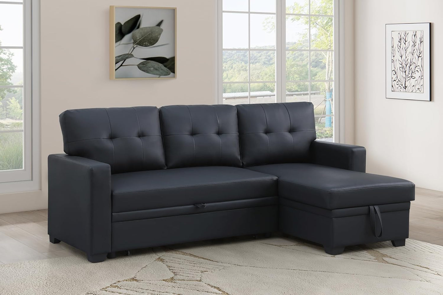 Devion Furniture Garisa 4-in-1 Convertible L Shaped Couch with Pull Out Bed and Storage, Sectional Sleeper Sofa with Reversible Chaise for Living Room, Apartment, Bedroom, Office