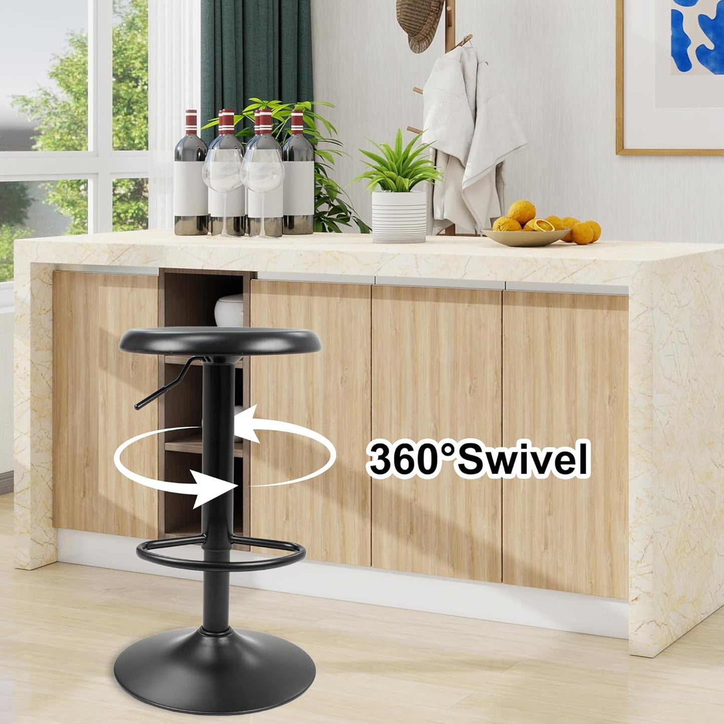 CAROLMADE Bar Stools Set of 2, Adjustable Metal Bar stools Swivel Counter Height Stool Backless Barstools for Kitchen Island Pub, Black