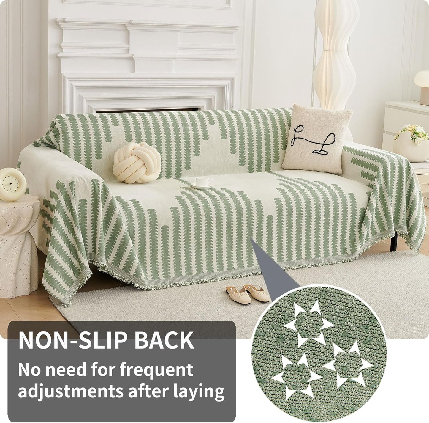 HAOMAIJIA Boho Sofa Covers Couch Covers for 3 Cushion Couch Sofa Pet Friendly Soft Thick Non Slip Couch Cover for Dogs Washable Sectional Couch Covers L Shape Furniture Protector (Green, 71"x118")