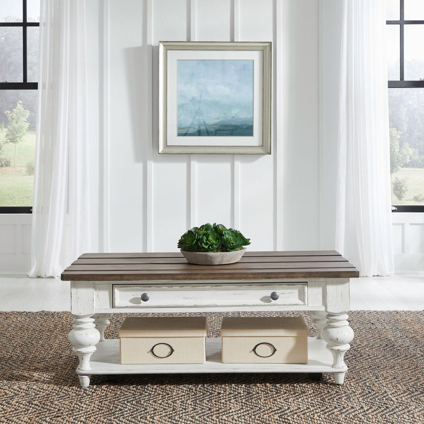 Liberty Furniture River Place Living Room Cocktail Table - Riverstone White & Tobacco