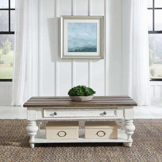 Liberty Furniture River Place Living Room Cocktail Table - Riverstone White & Tobacco