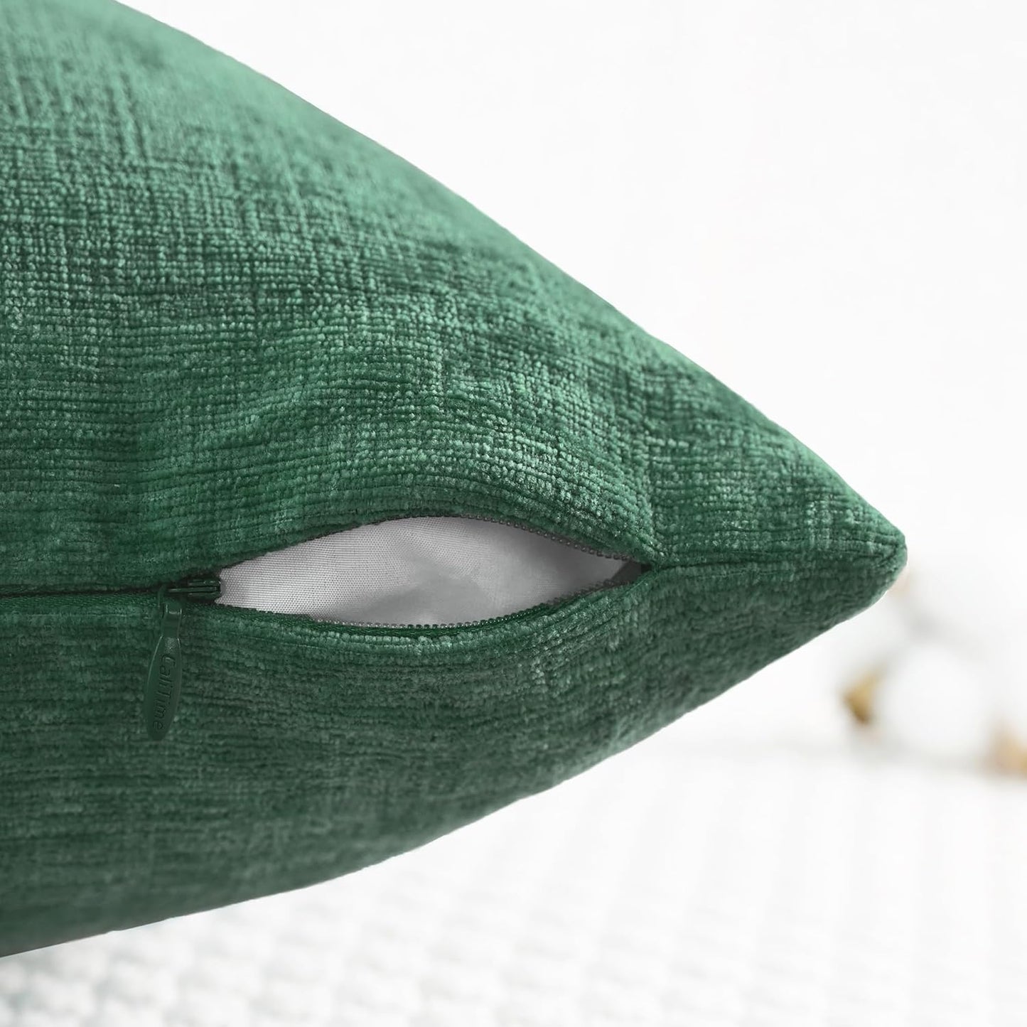 CaliTime Throw Pillow Covers Decorative 18 X 18 Inches Pack of 2 Cozy Chenille Cushion Cases for Couch Sofa Bed Living Room Home Dark Green