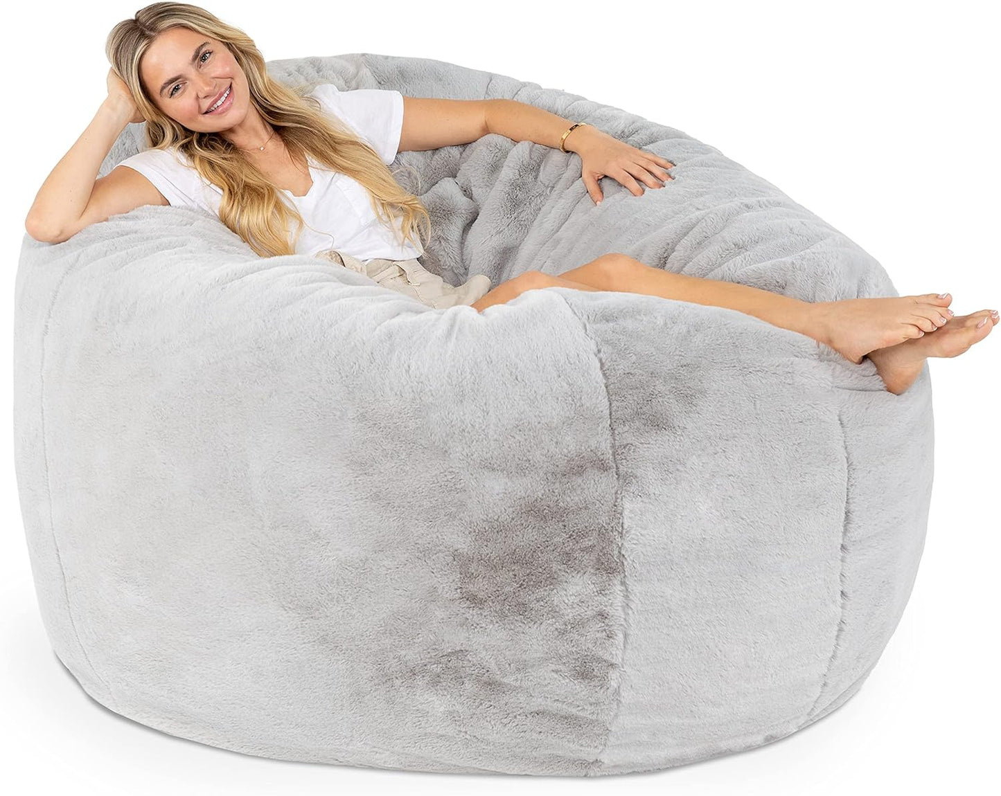 Jaxx 6 Foot Cocoon - 2-in-1 Convertible Bean Bag Bed & Large Bean Bag Chair for Adults, Silver Rabbit