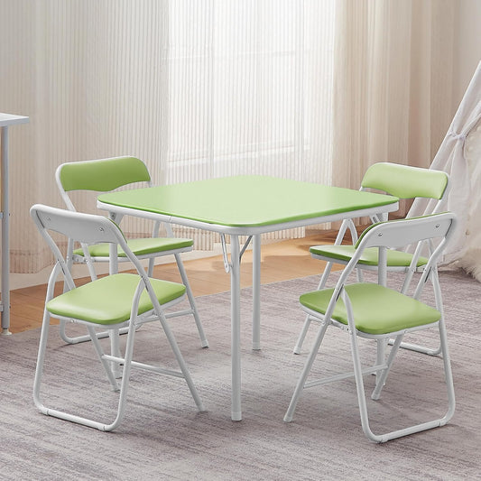 VECELO Kids Folding Activity Table and Chair Set, with Ultra Soft Padded Cushion, 5 Piece, Sage Green