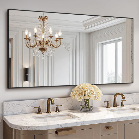Bathroom Vanity Mirror for Wall, 55" x 30" Metal Framed Rectangular Bathroom Wall Mirror for Over Sink, HD Shatterproof Glass, Hangs Horizontally or Vertically(Black)