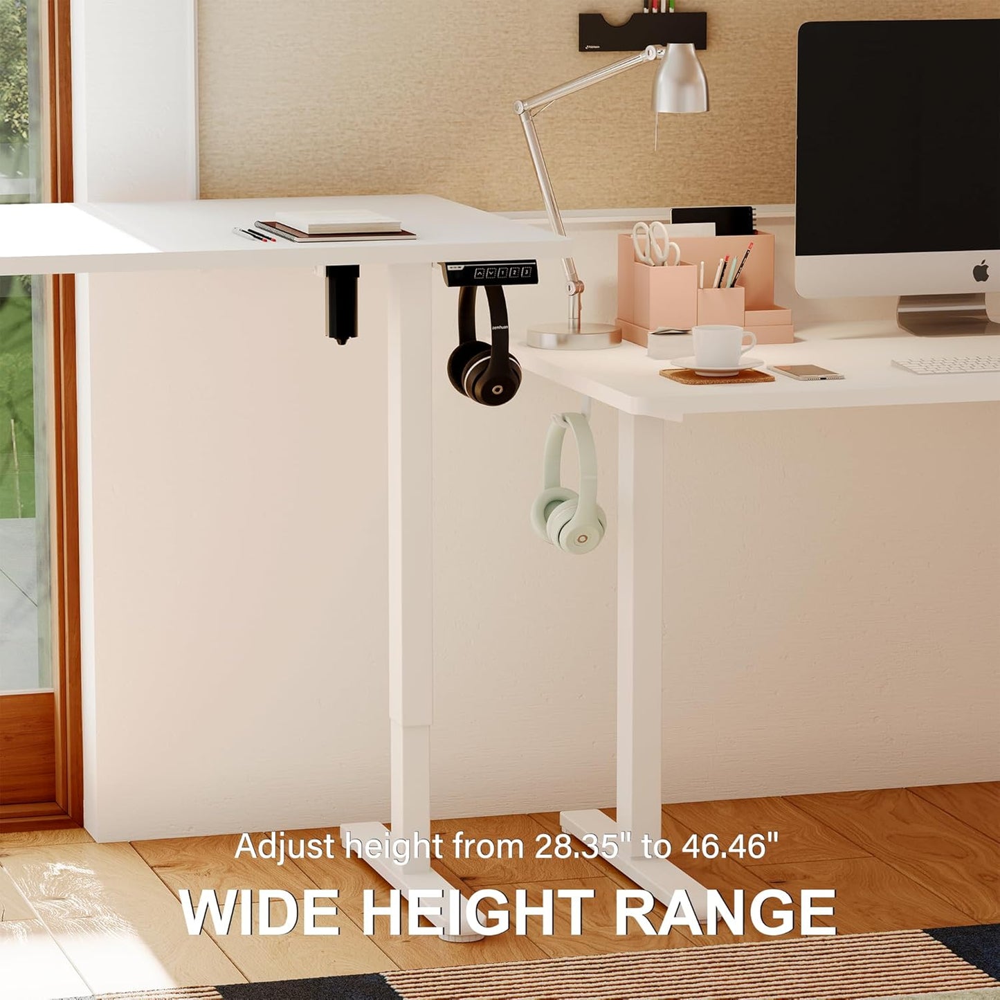 Monomi Electric Standing Desk, 47.2 Inch Height Adjustable Sit Stand Up Ergonomic Home Office Computer PC Desks, Gaming Writing Study Bedroom Rising Table, Tall Standup Workstation, White