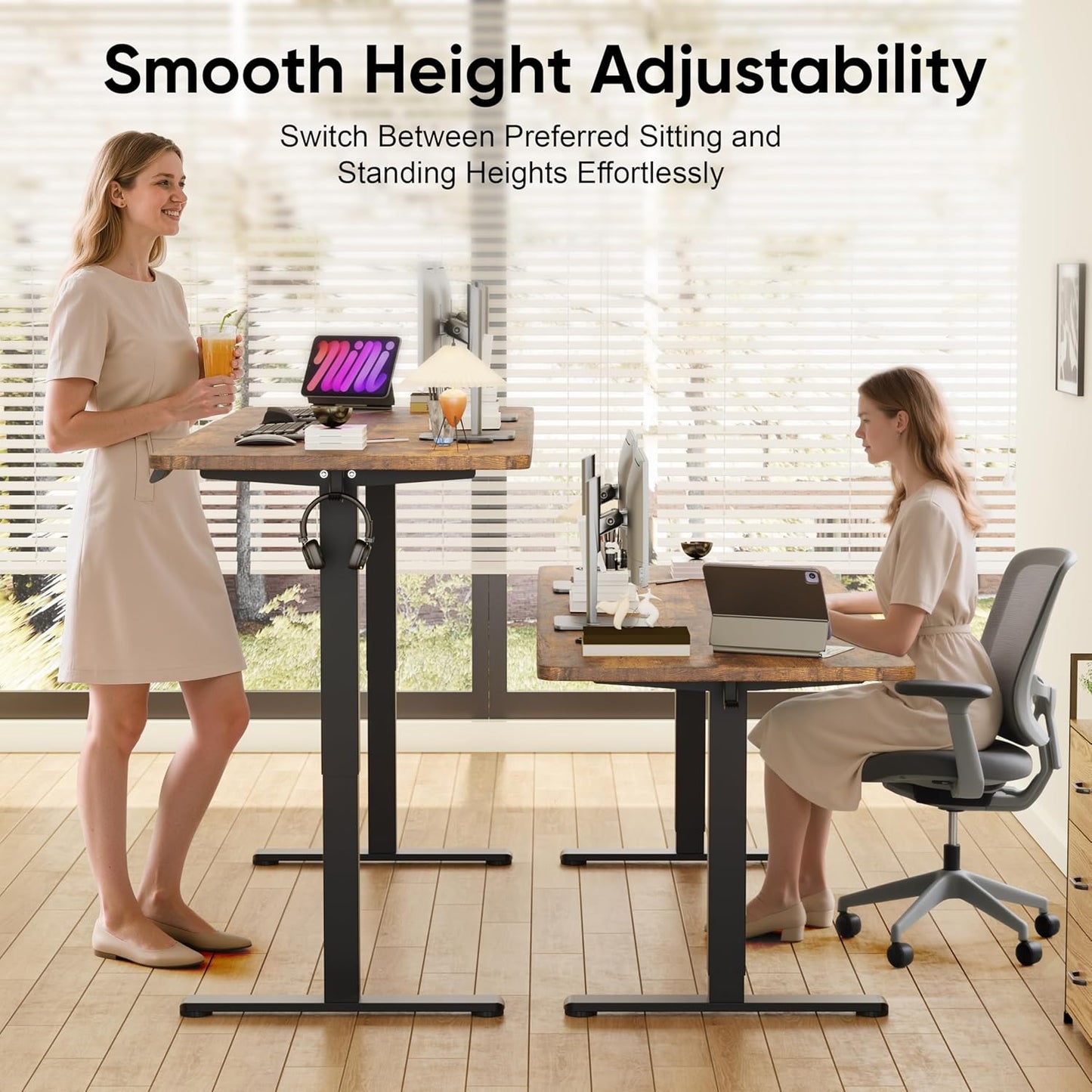 Monomi Electric Standing Desk, 79 x 31.5 inches Height Adjustable, Ergonomic Home Office Sit Stand Up Desk with Memory Preset Controller (Rustic Brown Top/Black Frame)