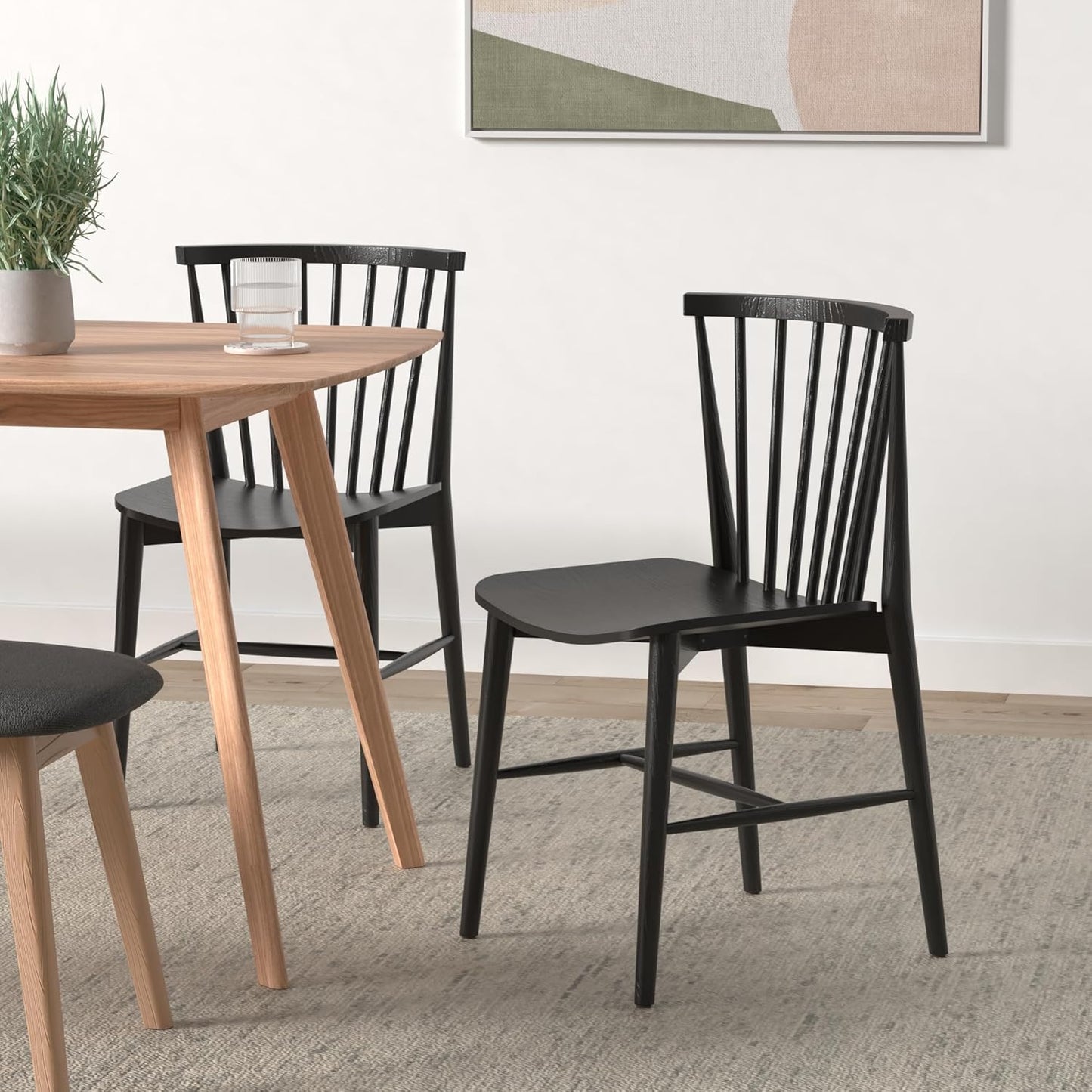 POLY & BARK Ligna Dining Chair Oak – Mid-Century Inspired Chair with Sculpted Spindle Back – Solid American Walnut Frame and Engineered Wood Veneered Seat – Fully Assembled and Ready to Use