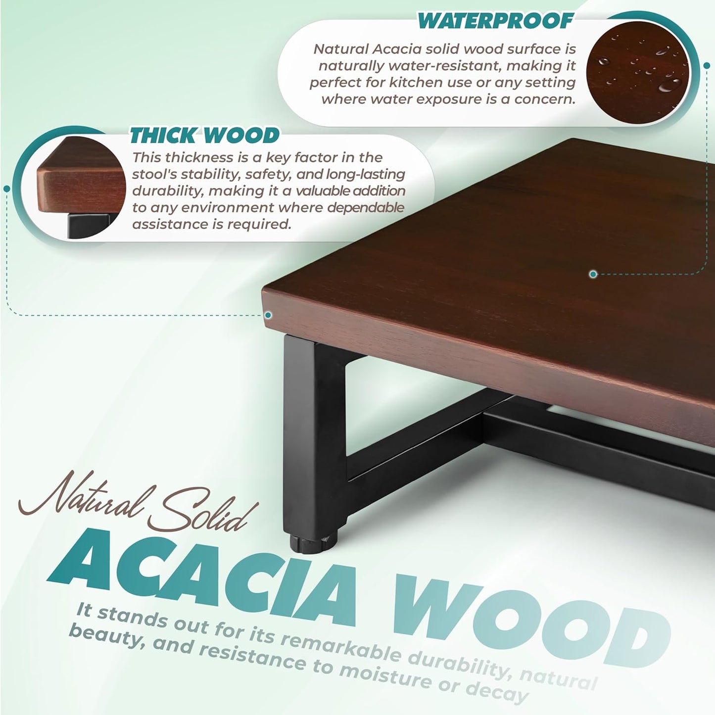 Wooden Step Stool – Heavy Duty One Step Stool for Adults, Supports Up to 500 lbs – Sturdy Wood and Steel Frame with Non-Slip Feet – Safe & Durable for Kitchen, Bathroom, Bedroom & More