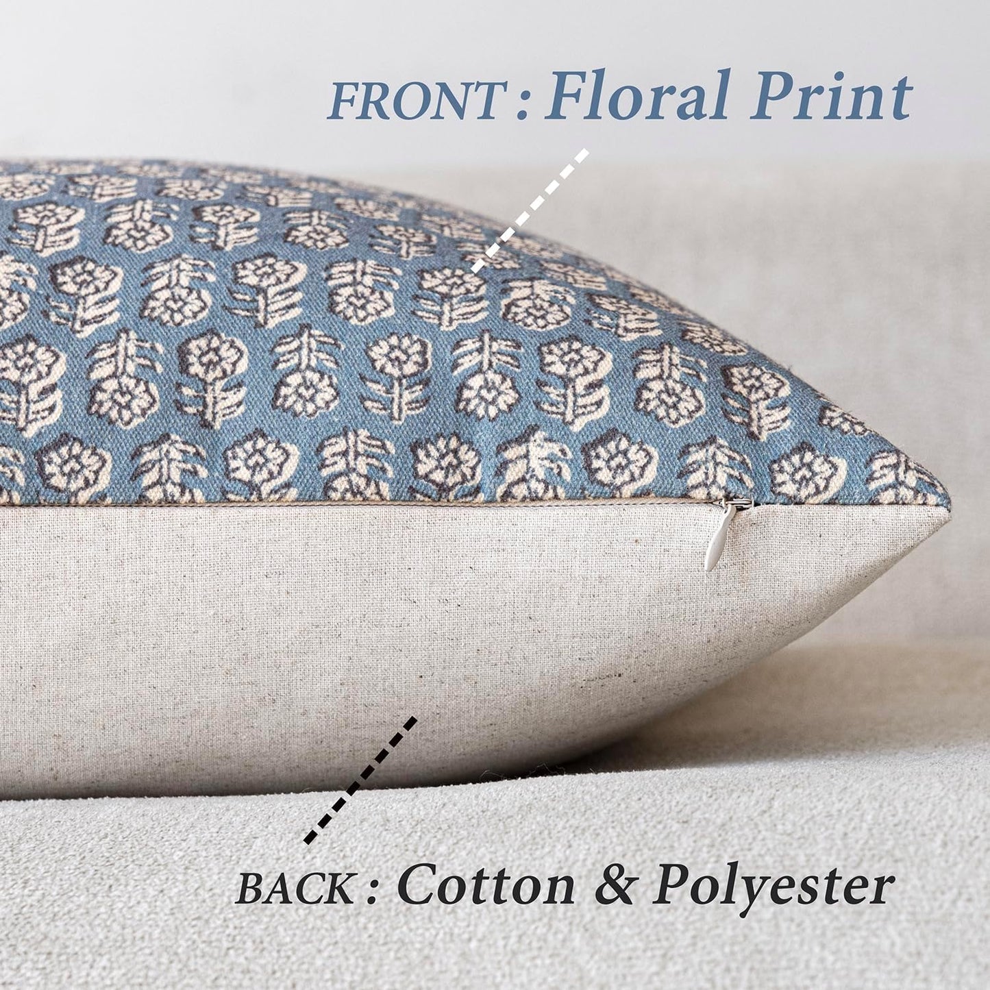 Foindtower Set of 2 Decorative Neutral Floral Print Throw Pillow Covers Vintage Accent Farmhouse Cushion Covers Boho Home Decor for Sofa Chair Couch Bedroom Living Room Outdoor,18×18 Inch,Dusty Blue