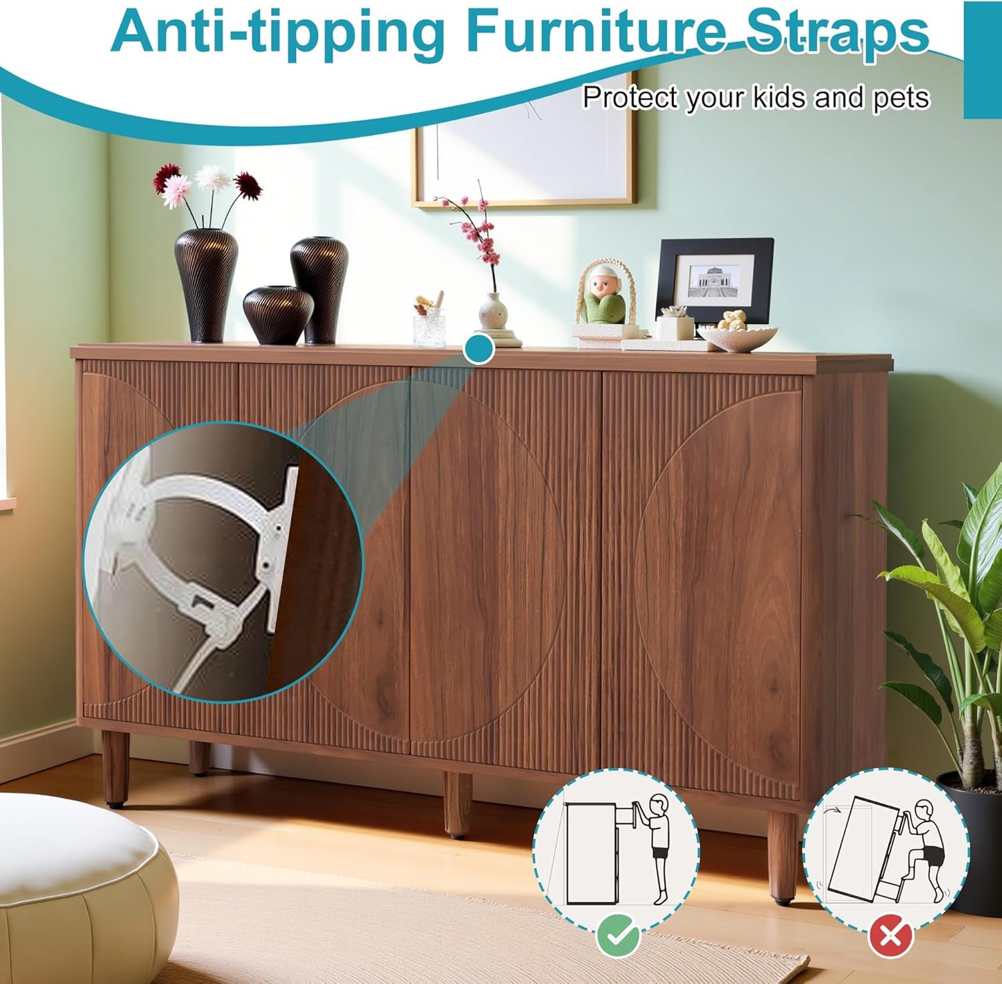 59.4" Sideboard Buffet Cabinet with Storage, Kitchen Buffet Storage Cabinet with Doors & Shelves, Modern Sideboard for Living Room, Kitchen, Hallway, Rustic Brown