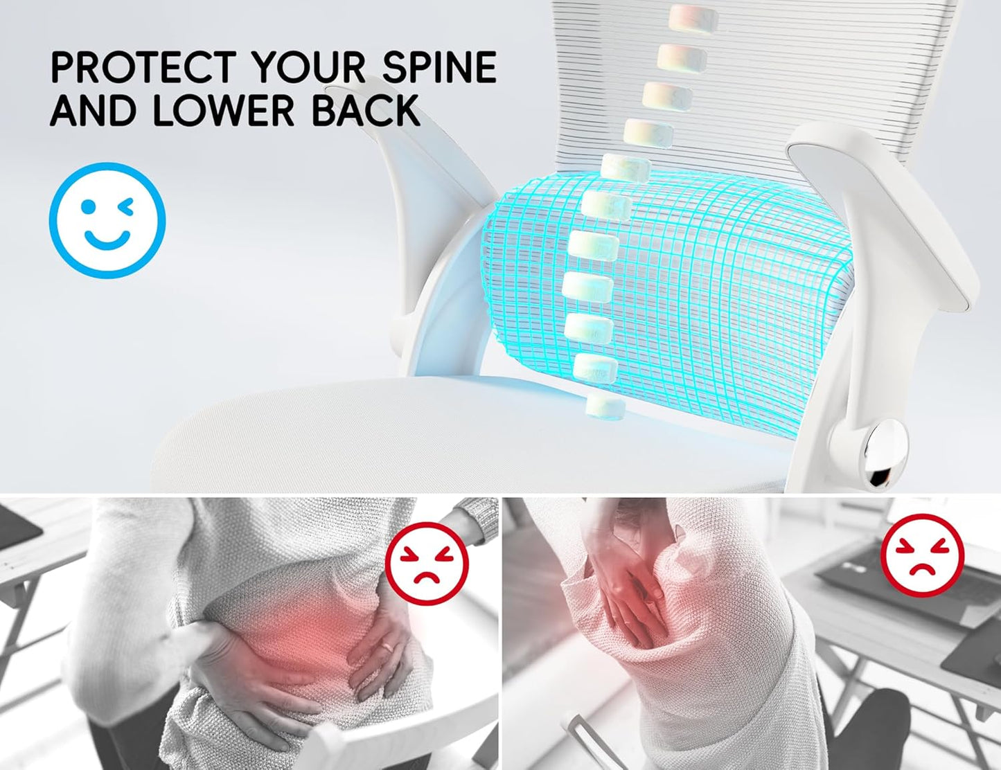 TRALT Office Chair - Ergonomic Office Chair with Back Support, Home Office Desk Chairs, Comfy Desk Chair, Computer Chair, 330lbs Wide Seat Big and Tall Office Chairs for Gamers(White)