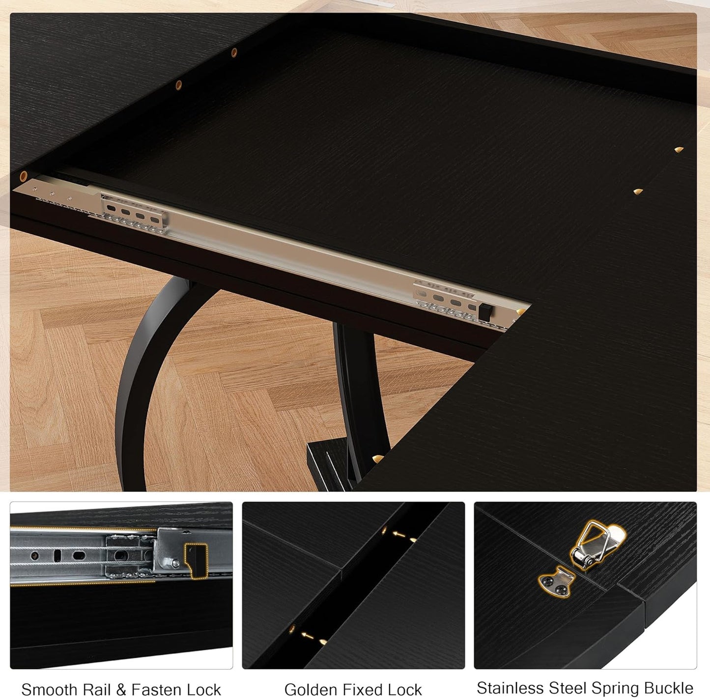 59" Round Extendable Dining Table for 4-6, Modern Oval Kitchen Table with Heavy Duty Curved Legs & Wood X-Based, MDF Board with Spring Buckle, Space Saving, Dining Kitchen Living Room, Black