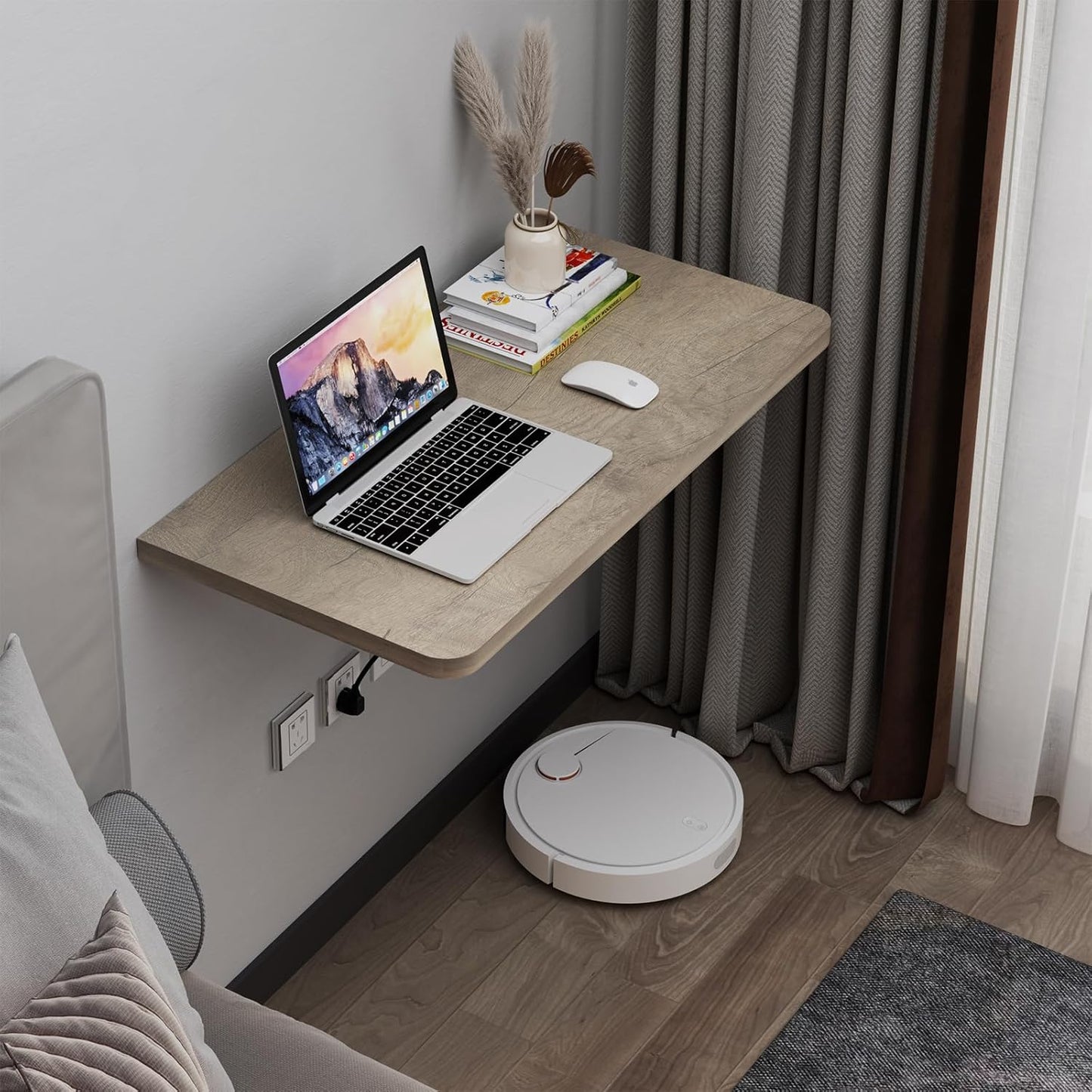 Pmnianhua Wall Mounted Folding Table,31'' Wall Mount Drop Leaf Table,Drop Down Table,Folding Table,Fold Down Wall Desk,Floating Desk for Wall Laundry Room Bar Home Office Small Space(Grey)