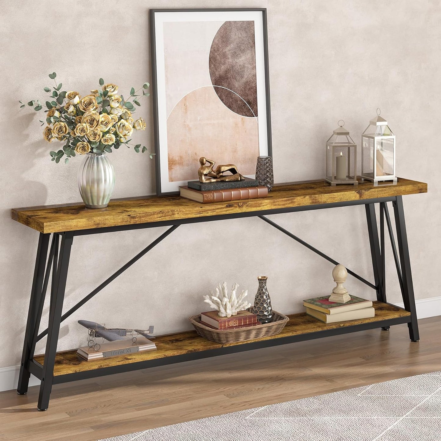 Tribesigns 70.9 Inches Extra Long Sofa Table Behind Couch, Industrial Entry Console Table for Hallway, Entryway & Living Room, Rustic Brown