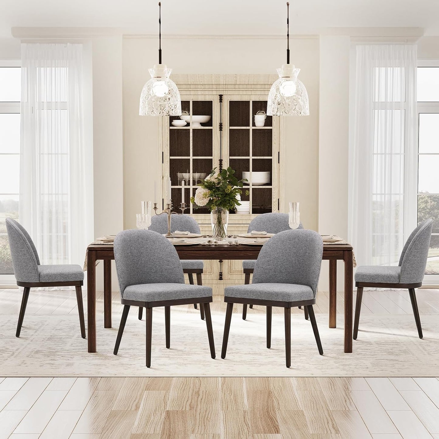 COLAMY Upholstered Dining Chairs Set of 6, Wooden Kitchen Chairs with Open Back, Modern Dining Room Chairs with Wood Frame, Dinner Side Chairs for Dining Room Kitchen Restaurant, Dark Grey